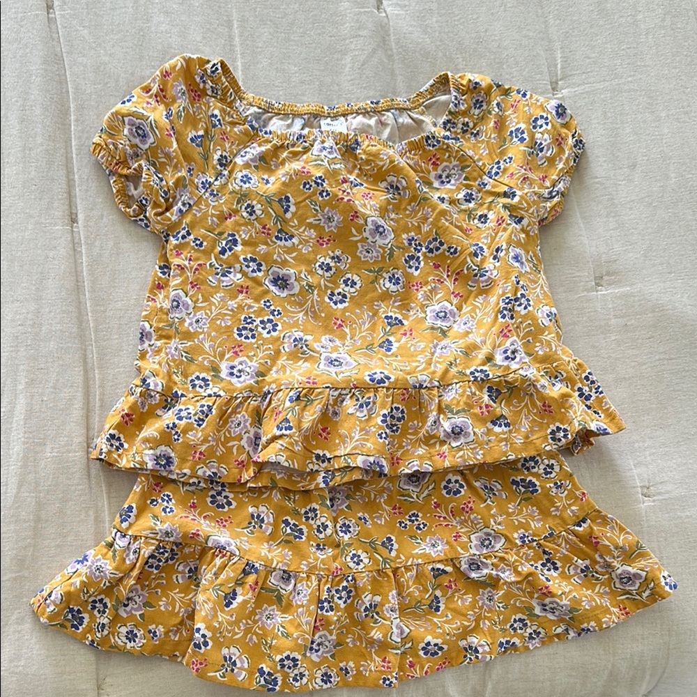 Floral Yellow Ruffle Top and Skirt Set